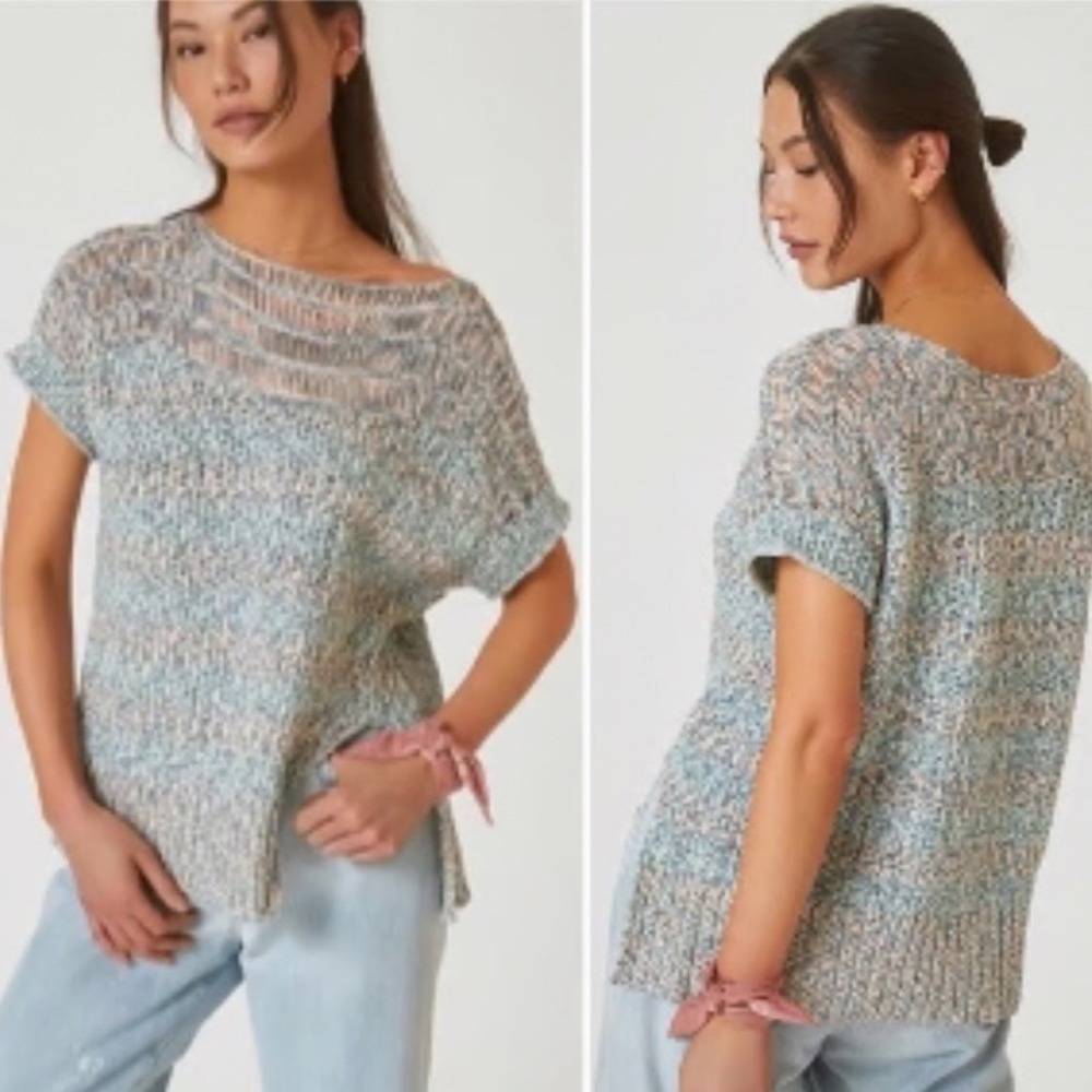Anthro Pilcro‎ Short Sleeve Sweater Tunic Knit Beachy Linen Pastel Oversized XS